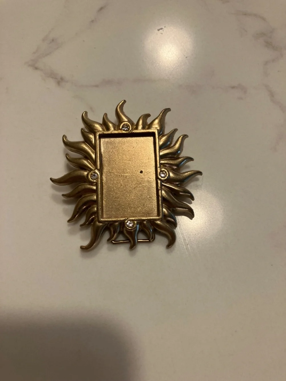 JAY STRONGWATER Neiman Marcus GoldTone Photo Frame Mini Pin Sunburst Rhinestone